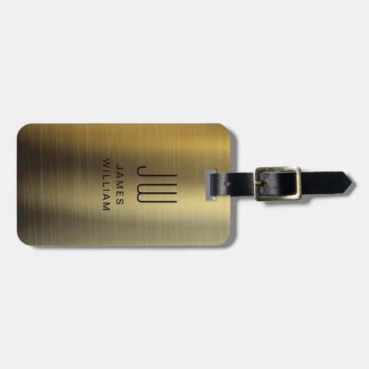 Elegant monogrammed Gold Brushed Metallic Bagagelabel (Voorkant horizontaal)