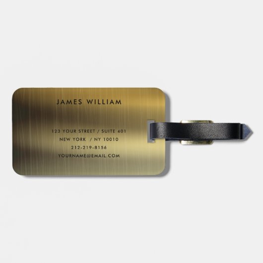 Elegant monogrammed Gold Brushed Metallic Bagagelabel (Achterkant horizontaal)