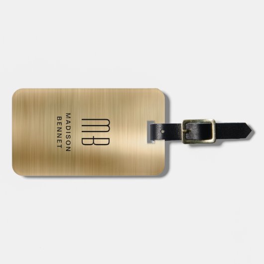 Elegant monogrammed Gold Brushed Metallic Bagagelabel (Voorkant horizontaal)