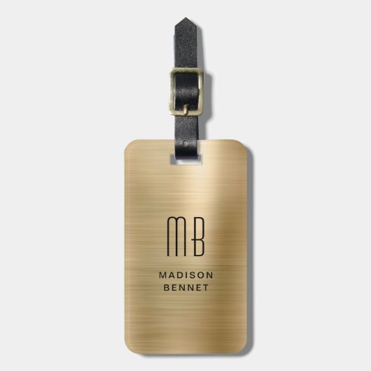 Elegant monogrammed Gold Brushed Metallic Bagagelabel (Voorkant verticaal)