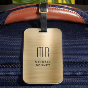 Elegant monogrammed Gold Brushed Metallic Bagagelabel