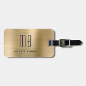 Elegant monogrammed Gold Brushed Metallic Bagagelabel (Voorkant horizontaal)