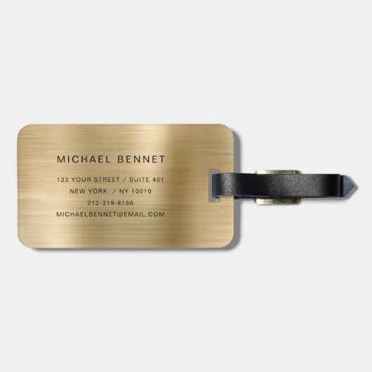 Elegant monogrammed Gold Brushed Metallic Bagagelabel (Achterkant horizontaal)