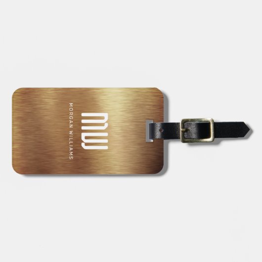Elegant monogrammed Gold Brushed Metallic Bagagelabel (Voorkant horizontaal)