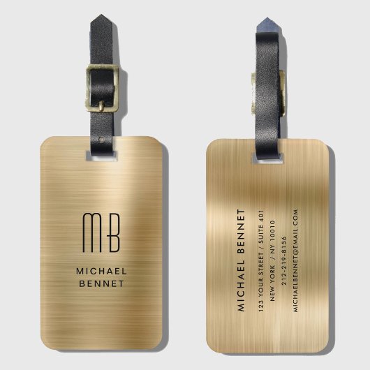 Elegant monogrammed Gold Brushed Metallic Bagagelabel