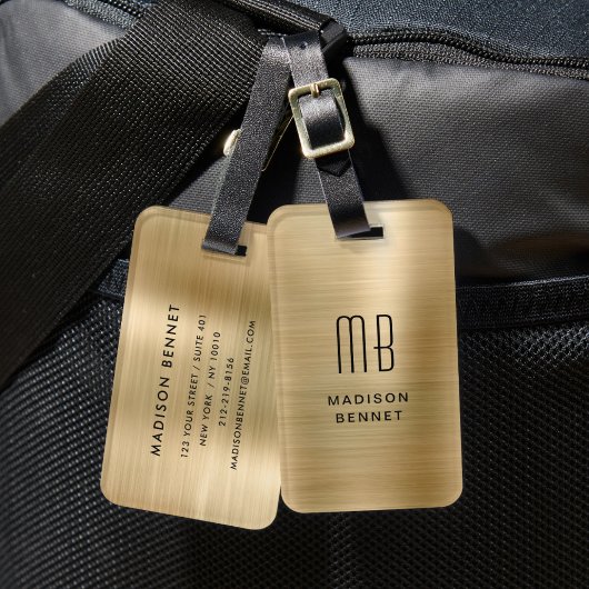 Elegant monogrammed Gold Brushed Metallic Bagagelabel