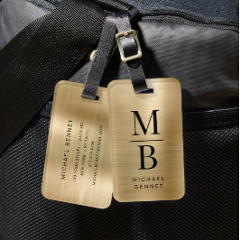 Elegant monogrammed Gold Brushed Metallic Bagagelabel