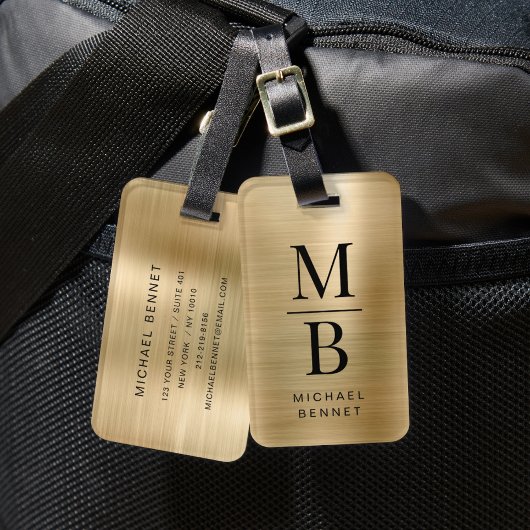 Elegant monogrammed Gold Brushed Metallic Bagagelabel