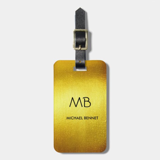 Elegant monogrammed Gold Brushed Metallic Luggage Bagagelabel (Voorkant verticaal)