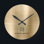 Elegant monogrammed Gold Brushed Metallic Ronde Klok<br><div class="desc">Gepersonaliseerde Elegant Monogrammed Gold Brushed .</div>