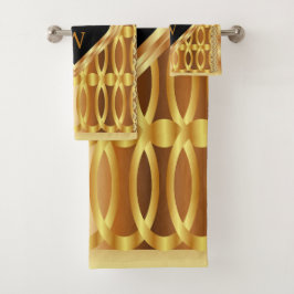 Elegant monogrammed Gold Heart Geometric Bad Handdoek