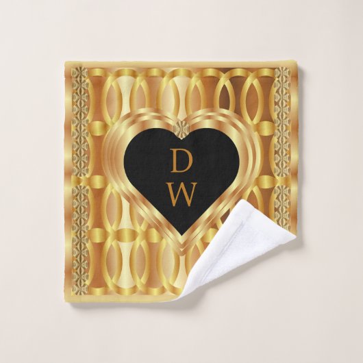 Elegant monogrammed Gold Heart Geometric Bad Handdoek (Wasdoekje)