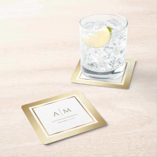 Elegant Monogrammed Gold Wedding Kartonnen Onderzetters (Insitu)