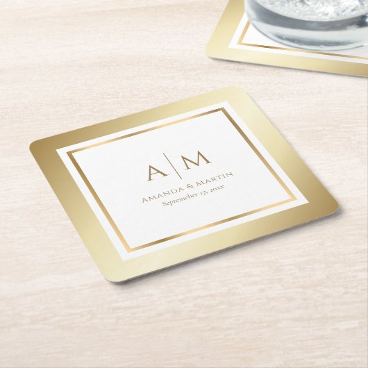 Elegant Monogrammed Gold Wedding Kartonnen Onderzetters (Schuin)