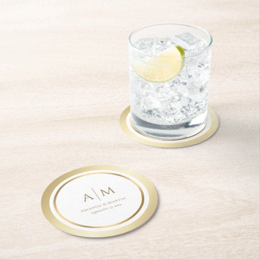 Elegant Monogrammed Gold Wedding Paper Onderzetter (Insitu)