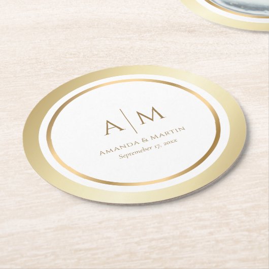 Elegant Monogrammed Gold Wedding Paper Onderzetter (Gebogen)
