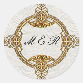 Elegant Monogrammed Gold Wedding Ronde Sticker