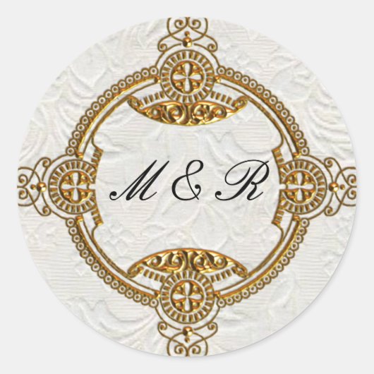 Elegant Monogrammed Gold Wedding Ronde Sticker (Voorkant)