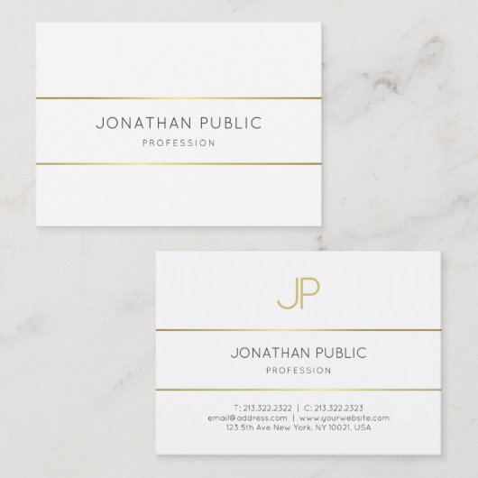 Elegant monogrammed Gold White Sjabloon Modern Visitekaartje (Voorkant / Achterkant)