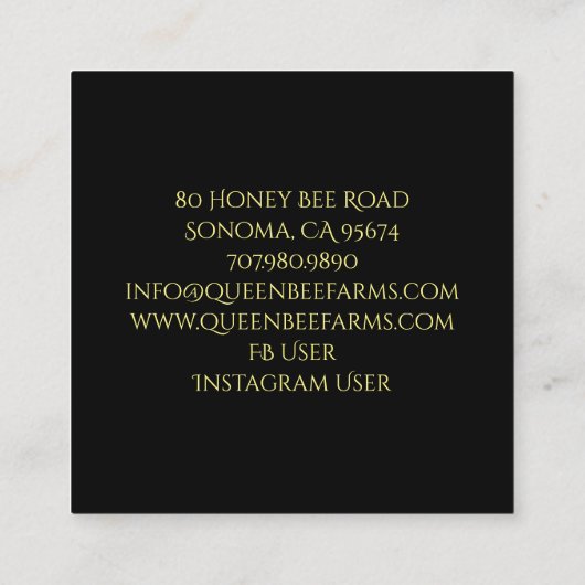 Elegant Monogrammed Golden Bee Circle Logo Vierkante Visitekaartje (Achterkant)