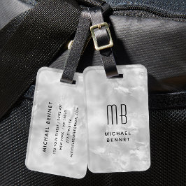 Elegant Monogrammed Gray Liquid Ink Textuur Bagagelabel