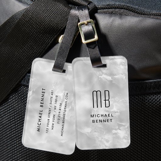 Elegant Monogrammed Gray Liquid Ink Textuur Bagagelabel