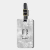 Elegant Monogrammed Gray Liquid Ink Textuur Bagagelabel (Voorkant verticaal)