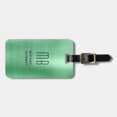 Elegant Monogrammed Green Brushed Metal Bagagelabel (Voorkant horizontaal)