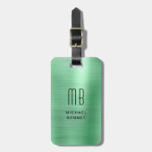 Elegant Monogrammed Green Brushed Metal Bagagelabel (Voorkant verticaal)