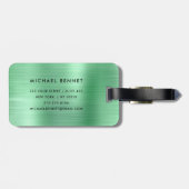 Elegant Monogrammed Green Brushed Metal Bagagelabel (Achterkant horizontaal)