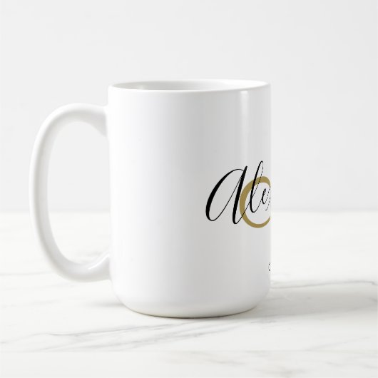 Elegant Monogrammed Initiaal Naam Zwart Goud Scrip Koffiemok (Links)