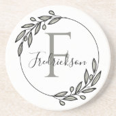 Elegant Monogrammed Initial Wreath Table Protectio Zandsteen Onderzetter (Voorkant)