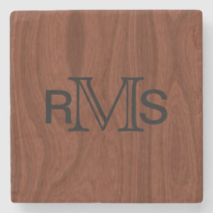 Elegant Monogrammed-Initialen   Mahogany Wood Grai Stenen Onderzetter
