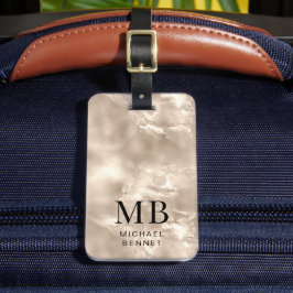 Elegant Monogrammed Ivory Beige Pearl Texture Bagagelabel