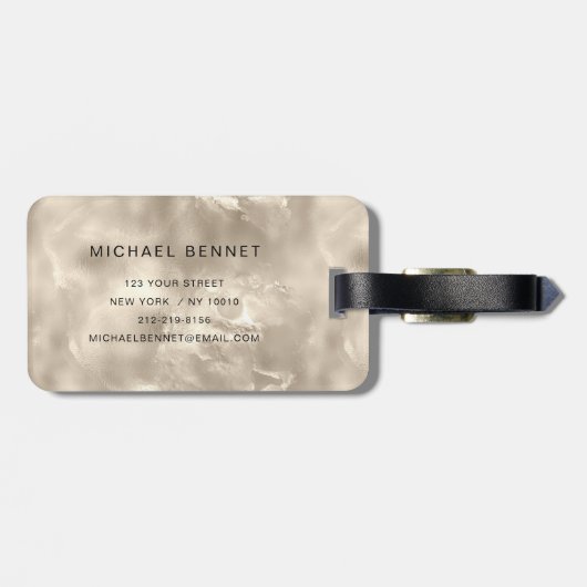 Elegant Monogrammed Ivory Beige Pearl Texture Bagagelabel (Achterkant horizontaal)