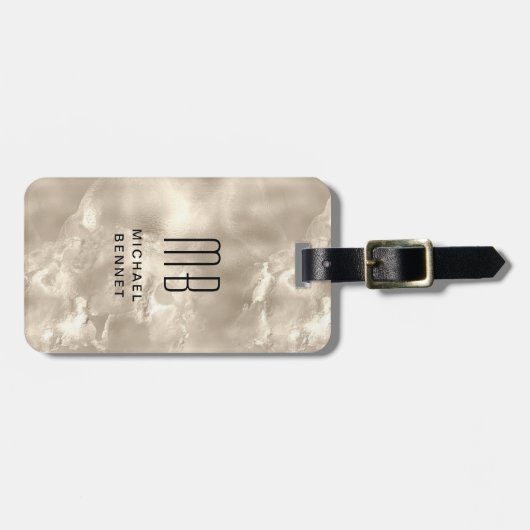 Elegant Monogrammed Ivory Beige Pearl Texture Bagagelabel (Voorkant horizontaal)