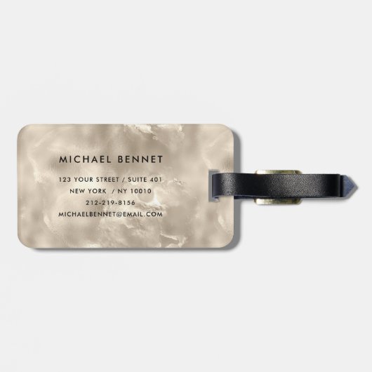 Elegant Monogrammed Ivory Beige Pearl Texture Bagagelabel (Achterkant horizontaal)