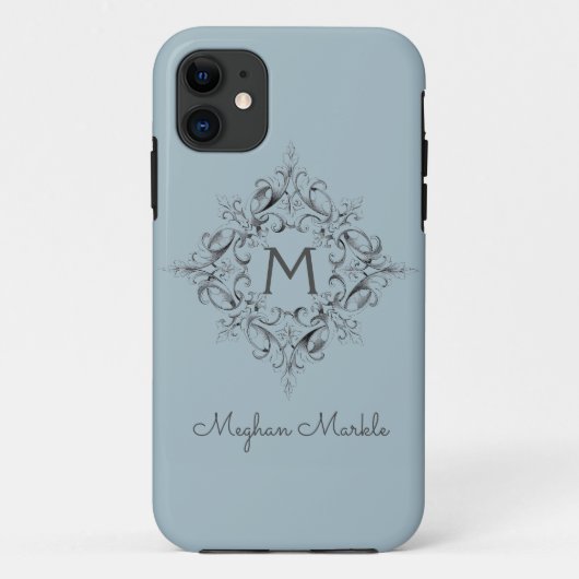 Elegant Monogrammed klassiek blauw Hoesje-Malt iPh Case-Mate iPhone Case (Achterkant)