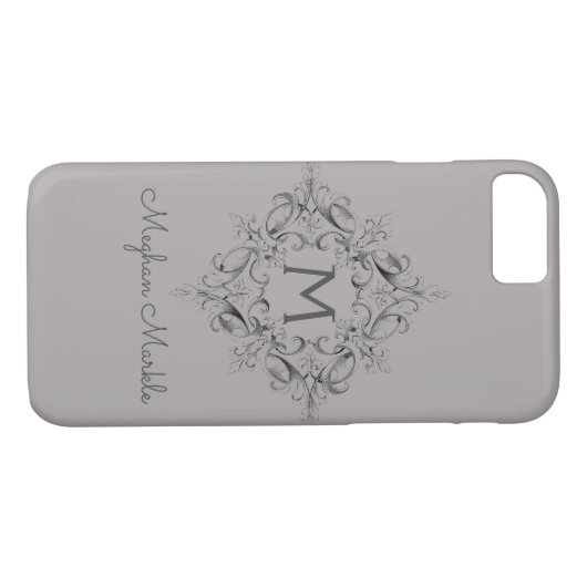 Elegant Monogrammed klassiek grijs Case-Mate iPhone Case (Achterkant (Horizontaal))