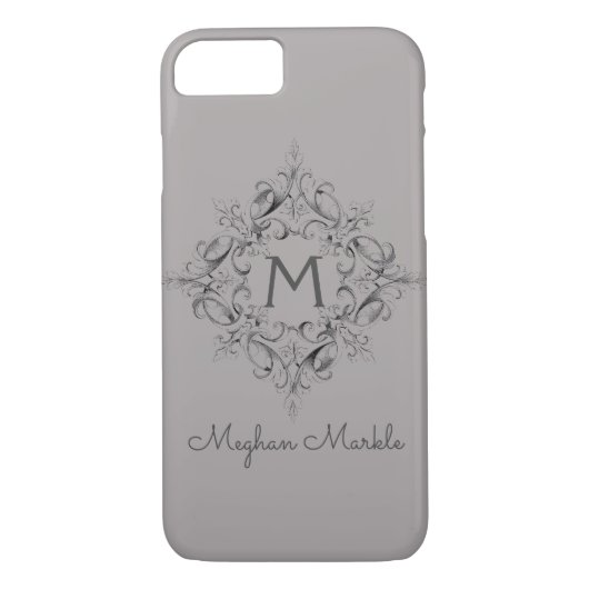 Elegant Monogrammed klassiek grijs Case-Mate iPhone Case (Achterkant)