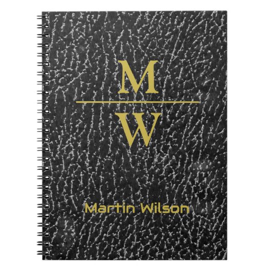 Elegant Monogrammed Luxe Kijk Black Gold Lettering Notitieboek (Voorkant)
