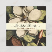 Elegant Monogrammed Magnolia Cream Sage Blooms Vierkante Visitekaartje (Voorkant)