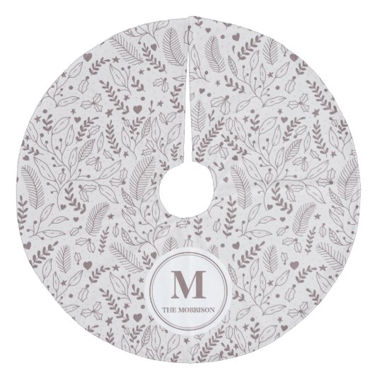 Elegant monogrammed mistletoe bruin fleece kerstboom rok (Voorkant)