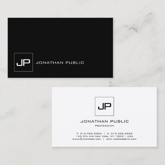 Elegant Monogrammed Modern Black White Plain Visitekaartje (Voorkant / Achterkant)