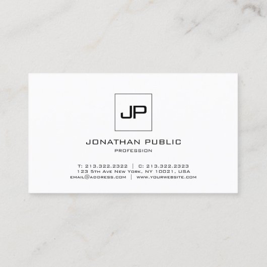 Elegant Monogrammed Modern Black White Plain Visitekaartje (Achterkant)