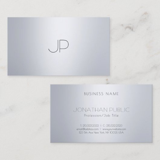 Elegant Monogrammed Modern Silver Sjabloon Visitekaartje (Voorkant / Achterkant)