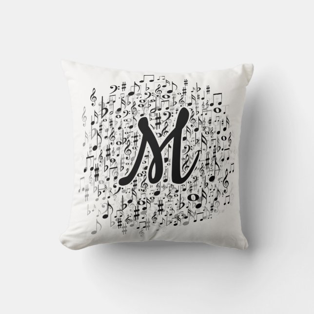 Elegant Monogrammed Musical Notes Pattern Kussen (Voorkant)
