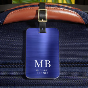Elegant Monogrammed Navy Blue Bagagelabel