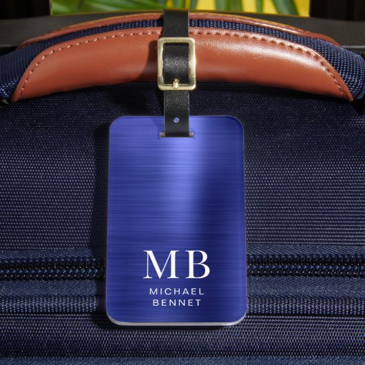Elegant Monogrammed Navy Blue Bagagelabel (Voorkant Insitu 2)