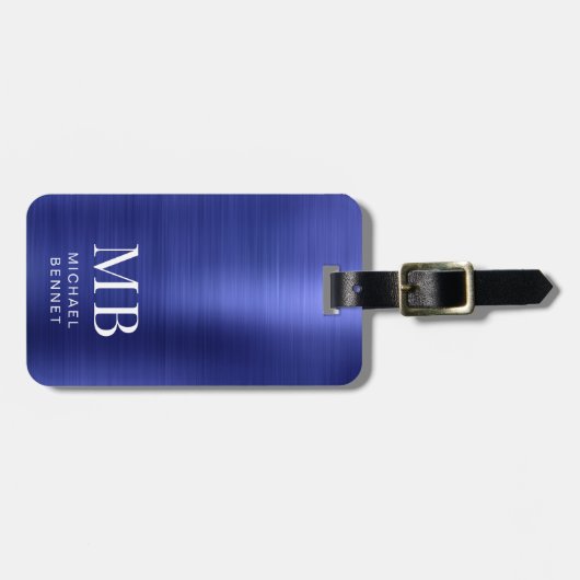 Elegant Monogrammed Navy Blue Bagagelabel (Voorkant horizontaal)